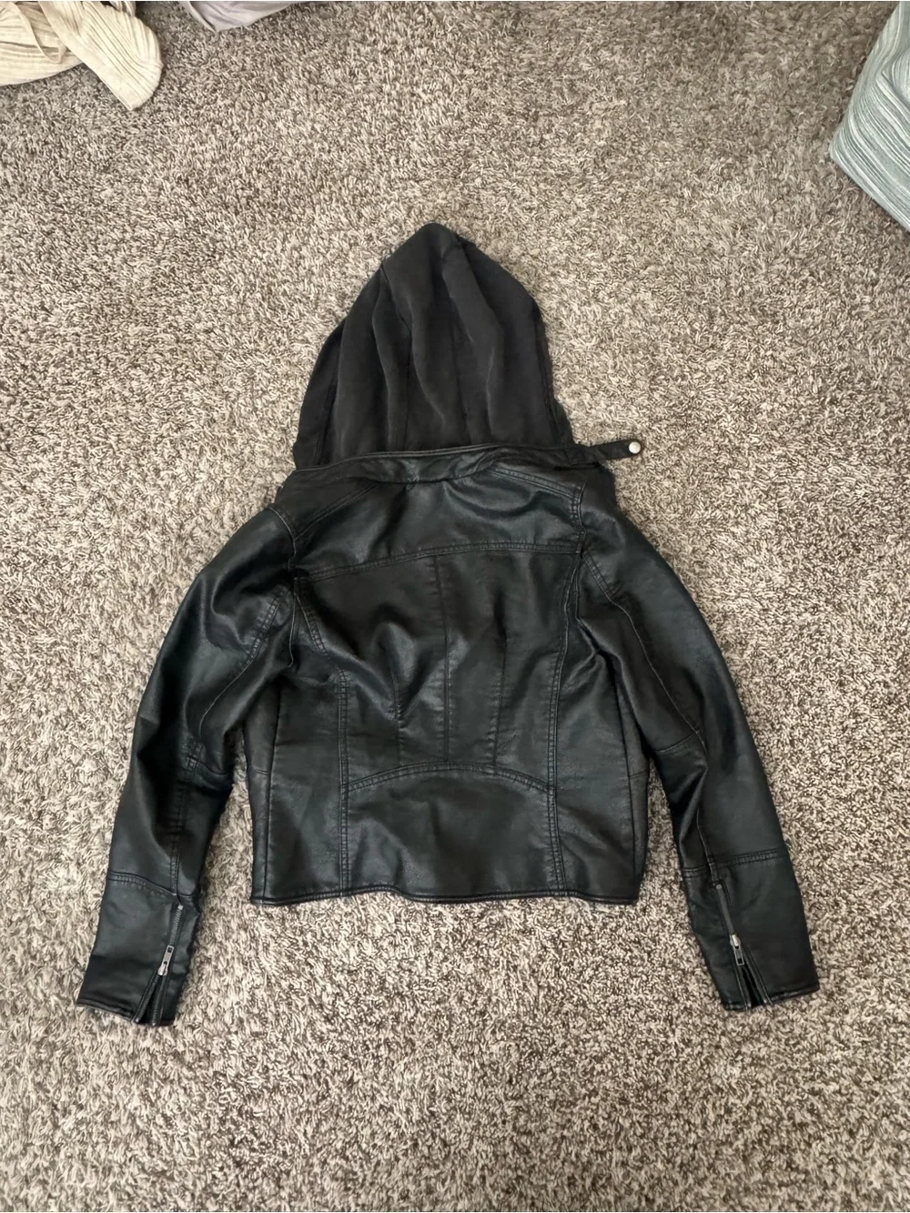 Free People Black Vegan Leather Hooded Moto Jacket